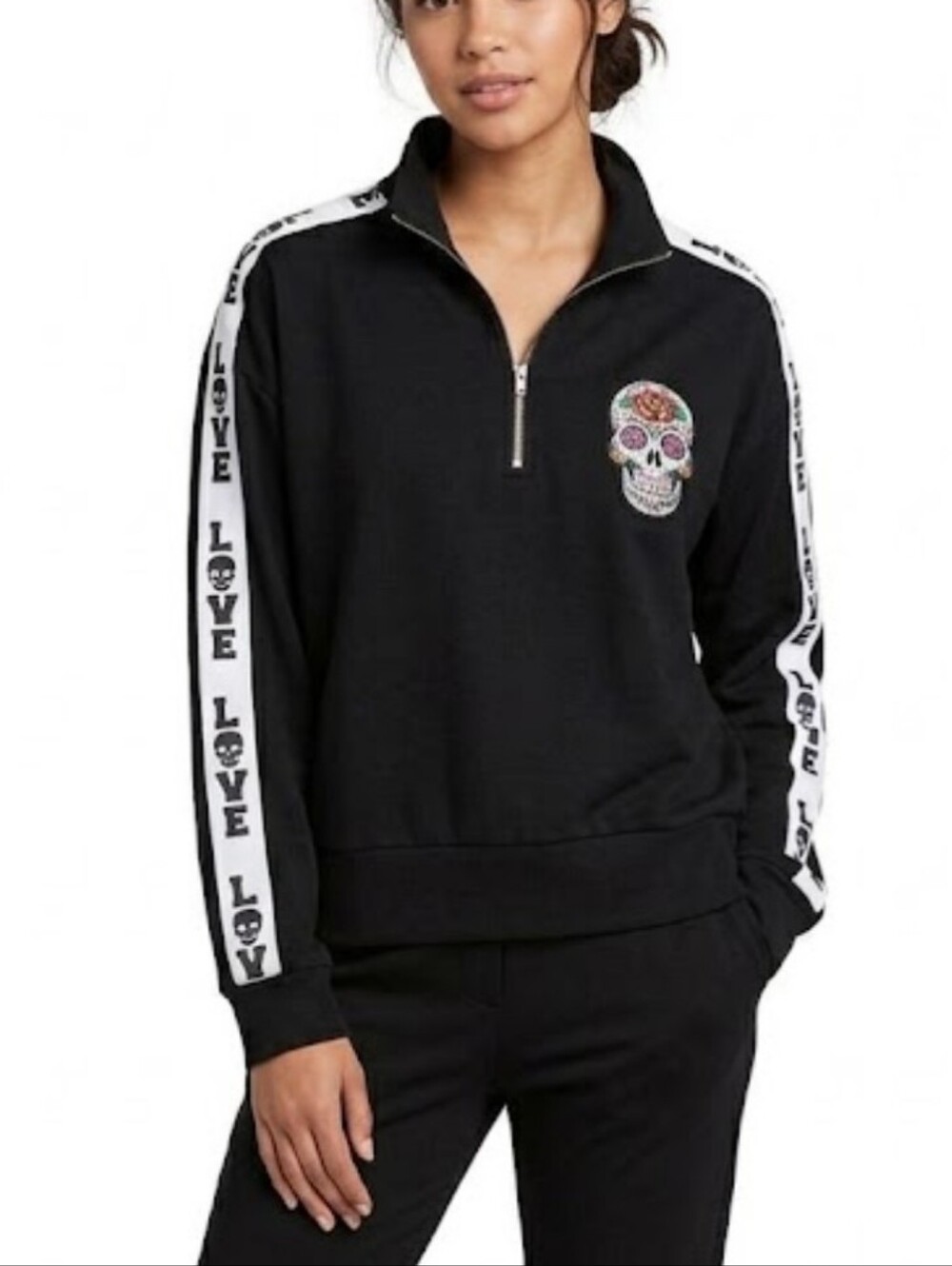 No Boundaries Sugar Skull 1/4-Zip Pullover Sweatshirt